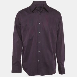 HUGO BOSS Boss By Hugo Boss Purple Striped Cotton Long Sleeve Shirt