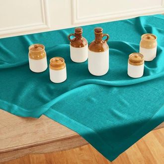Solino Home Linen Table Throw - Classic Hemstitch, 52 x 52 Inch, 52 x 52 Inch in Teal at Nordstrom, Size Medium