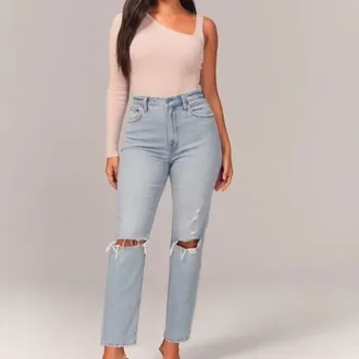 Abercrombie & Fitch Curve Love Ultra High Rise Ankle Straight Jean In Blue