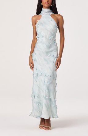 ASTR the Label Ashley Floral Appliqu&eacute; High Neck Slipdress in Seafoam at Nordstrom, Size X-Small