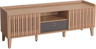 Hhg Hhg - Nunca Usado] Mueble Tv 421, Mueble Tv Lowboard, Puerta Corredera 56x150x40cm, Beige, Caj&oacute;n Gris