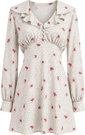 Mar De Margaritas Jurk met rucheskraag - Dames - Korte kleedjes - Wit - M - Polyester - Kleedjes