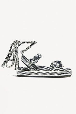 Amambaih Carolina Braided Lace Up Platform Sandal in Ivory Black at Nordstrom, Size 40