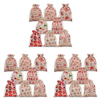 OEM 48 Bolsas De Regalo Navide&ntilde;as De Arpillera Con Cord&oacute;n, Ideales Para Dulces, Recuerdos De Fiestas Navide&ntilde;as Y Envoltorios De Regalo