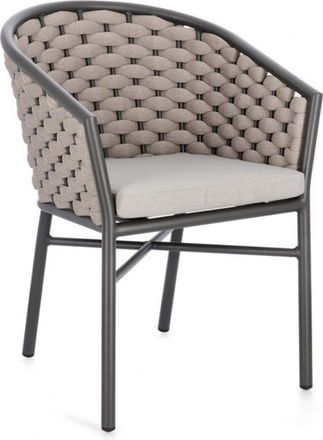 Konte Design Lote de 4 sillas de aluminio antracita con tejido de cuerda beige