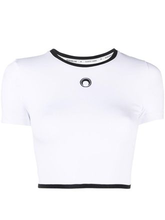 Marine Serre Top crop con ricamo - Bianco