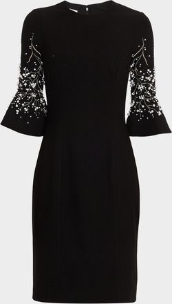 Teri Jon Bead-Embroidered Crepe Dress