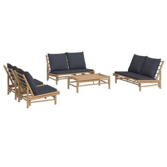 vidaXL Set De Muebles De Jard&iacute;n 5 Piezas Bamb&uacute; Con Cojines Gris Oscuro Vidaxl