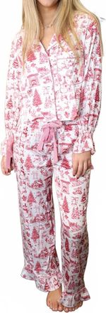 Peach Love California Satin Christmas Pajama Set In Pink