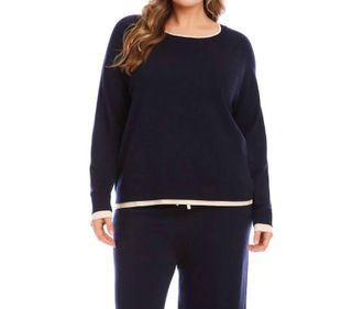 Karen Kane Contrast Crewneck Sweater - Plus In Navy With Cream
