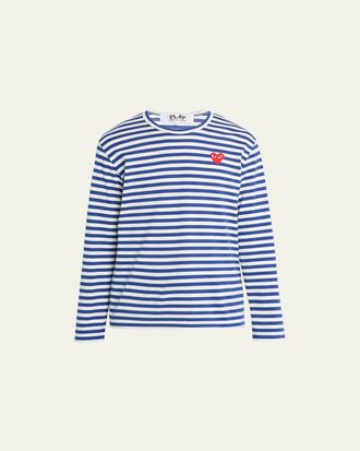 Comme Des Gar&ccedil;ons Mens Striped T-Shirt with Small Heart