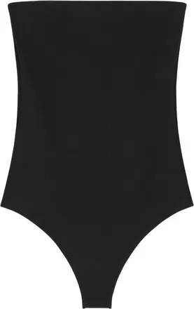 Courr&egrave;ges Asymmetrical Button-Detail Bodysuit With Strapless Neckline