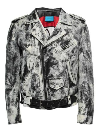 Gucci dragon-embroidered leather jacket - men - Calf Leather - M - Black