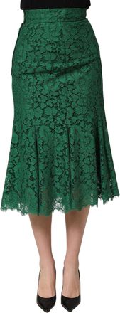 Dolce & Gabbana Womens Green Lace High Waist Mermaid Midi Skirt Cotton Nylon Viscose