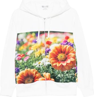 Comme Des Garçons Felpa a fiori con cappuccio - Bianco