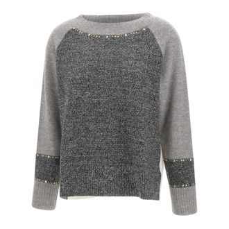 Elena Miro Truien & Vesten, Dames, Grijs, S, Wol, Trui met ribbels en studs