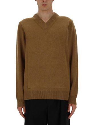 Jil Sander Relaxed Fit V-Neck Sweater With Ribbed Details