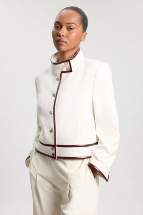 Karen Millen Womens Plus Size Compact Stretch Pu Mix Tailored Belted Jacket - White - Size 18 UK