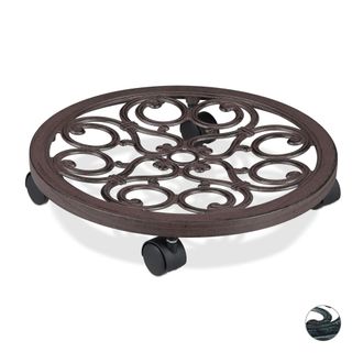 Relaxdays Soporte Para Macetas Con Ruedas, Base Plantas Redonda De Interior Y Exterior, 1 Ud., &Oslash; 38 Cm, Aluminio, Marr&oacute;n - Relaxdays