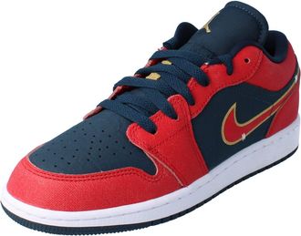 Nike Air Jordan 1 Low SE GS Grade School Trainers Sneakers Fashion Shoes FQ7380 (Armoury Navy/Metallic Gold/Sport Red 400) Size UK5 (EU38)