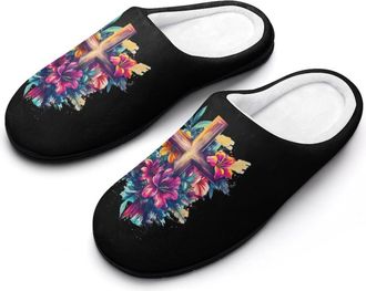 Generic Crosss Floral Christ Flowers Mens Slippers Comfortable And Non-slip Cotton Slipper Shoe for House