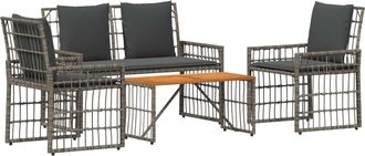 vidaXL Juego De Muebles De Exterior 4 Uds. Negro Y Gris Oscuro Vidaxl