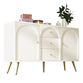 STILVORA C&oacute;moda Con 2 Puertas Y 3 Cajones, Estante Ajustable, Estilo Cl&aacute;sico, En Madera Y Metal, 140&times;40&times;84 Cm, Blanco Crema