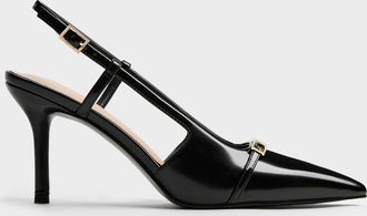Charles & Keith Metallic-Bar Pointed Slingback Pumps
