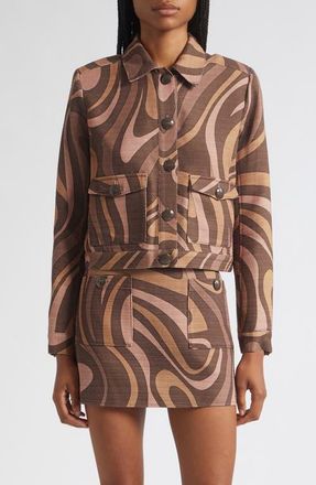 L'agence Nyx Abstract Crop Jacket in Sepia Brown Multi Abstract at Nordstrom, Size 10