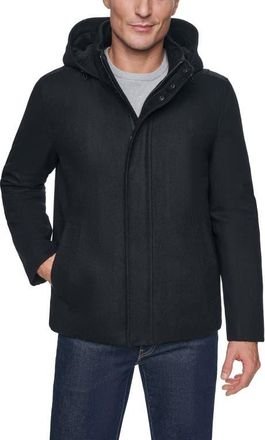Cole Haan Hooded Wool Blend Field Coat in Black at Nordstrom, Size Xx-Large