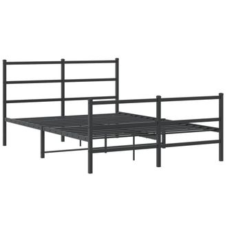 Berkfield Home Metal Bed Frame without Mattress with Footboard&not;Black 135x190cm in Black | Size: 135x190 cm