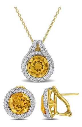 Delmar Citrine & White Topaz Stud Earrings & Necklace Set in Yellow at Nordstrom Rack
