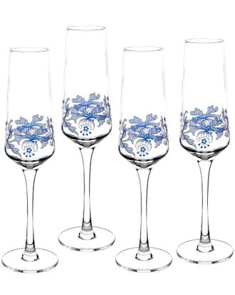 Spode Blue Italian Set of 4 Champagne Flutes
