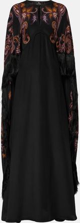 Etro Paisley caped fringed silk gown