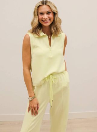 Skies Are Blue Clothing Soft Modal Athleisure Sleeveless Half Zip Top In Lemon Yellow