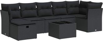 vidaXL Set De Sof&aacute;s De Jard&iacute;n Y Cojines 8 Piezas Rat&aacute;n Sint&eacute;tico Negro Vidaxl