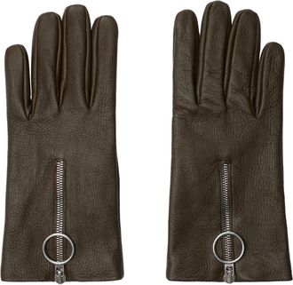 Burberry zipped leather gloves - men - Cashmere/Deerskin/Silk - 8.5 - Brown