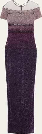 Pamella Roland Signature Sequined Ombre Gown
