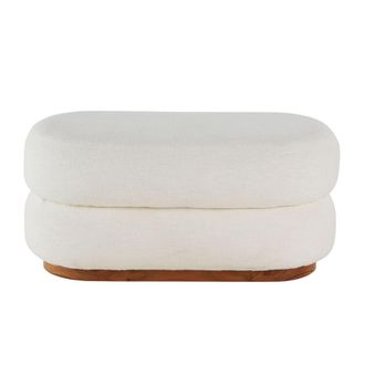 Maisons du monde Banco de tela rizada beige y madera de acacia 90x30x43 cm