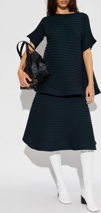 Pleats Please Issey Miyake Ribbed Skirt, Womens, Navy Blue