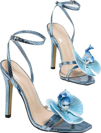 Generic Heels Dance Shoes Pumps Sandals Open Toe Cross Strap Stiletto High Heels Blue butterfly Square toe Wedding Shoes for Bride Prom Party-numeric_10_point