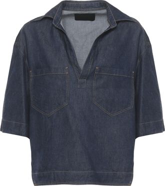 Dondup Blue Denim V-Neck Blouse