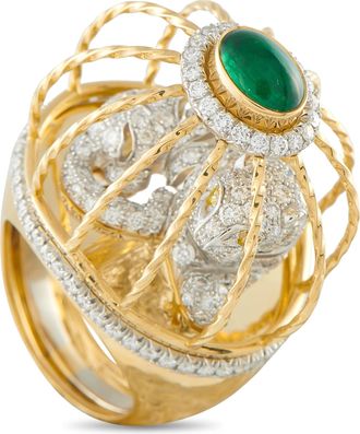 David Webb Platinum and 18K Yellow Gold Diamond and Emerald Cage Ring DW08-041626