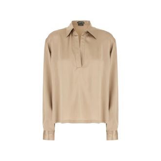 Tom Ford Silk Stretch Blouse - female - Tom Ford - Blouses - Beige - 2XS - Blouses & Shirts