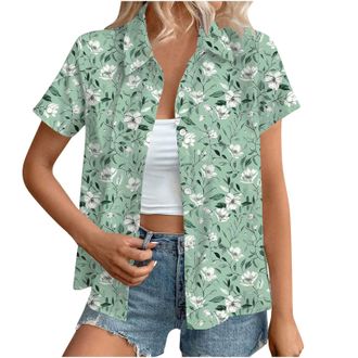 Generic Hawaiian Button Down Shirts Women Sale,Summer Floral Printed Short Sleeve Blouses 2025 Trendy Loose Lapel Soft Cool Beach Vacation Tops Boho Going Out