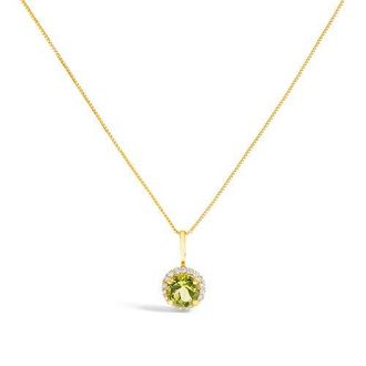 House of Brilliance 10K Gold Gemstone and 1/10 Cttw Diamond Accent Halo Pendant Necklace in Yellow | Green Peridot at Nordstrom