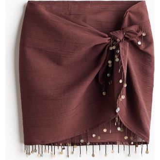 H&M Beaded Cotton Sarong in Dark Brown at Nordstrom