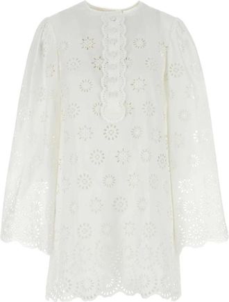 Chlo&eacute; Broderie Anglaise Mini Jurk - Dames - Tunieken - Wit - XS - Katoen - Overhemden
