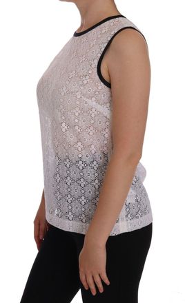 Dolce & Gabbana Womens White Lace Floral Nylon Tank T-Shirt