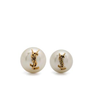 Saint Laurent Logo-plaque Pearl Stud Earrings